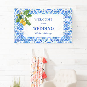 Mediterranean blue tiles and lemons wedding  banner