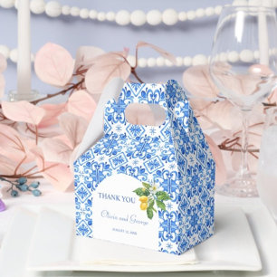 Mediterranean blue tiles and lemons wedding  favor box