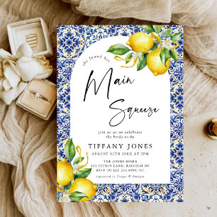 Mediterranean Blue Tiles Lemons Arch Bridal Shower Invitation