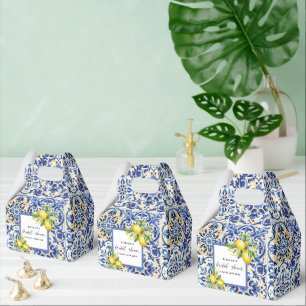 Mediterranean  Blue Tiles Lemons Bridal Shower Favor Box