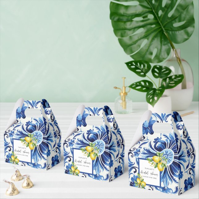 Mediterranean  Blue Tiles Lemons Bridal Shower Favor Box (Multiple)