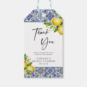 Mediterranean  Blue Tiles Lemons Bridal Shower Gift Tags