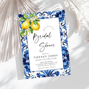 Mediterranean Blue Tiles Lemons Bridal Shower Invitation