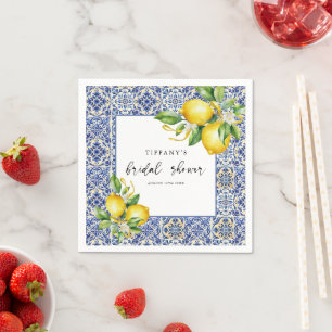Mediterranean Blue Tiles Lemons Bridal Shower Napkin