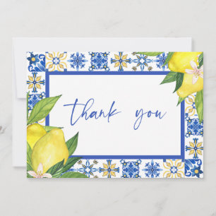 Mediterranean Blue Tiles Lemons Bridal Shower Sign Thank You Card
