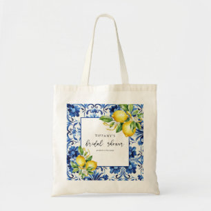 Mediterranean Blue Tiles Lemons Bridal Shower Tote Bag