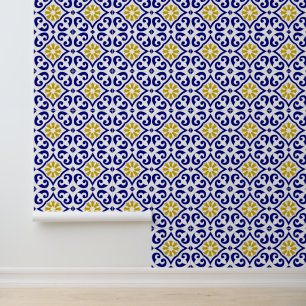 Mediterranean Blue Tiles Portuguese Azulejo   Wallpaper