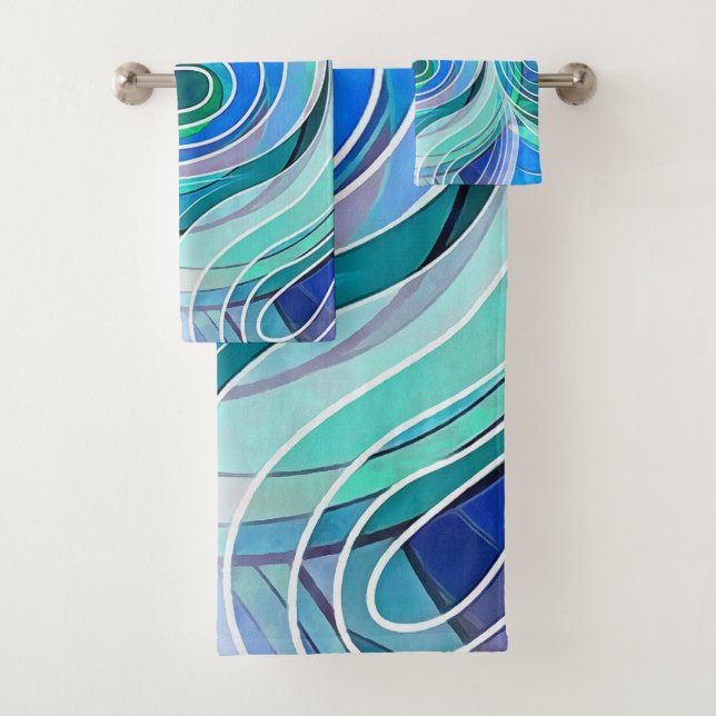 Mediterranean Blue Turquoise Coast Doodle Bath Towel Set (Insitu)