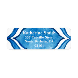 Mediterranean Blue Watercolor Return Address