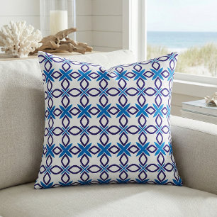 Mediterranean Blue & White Geometric Pattern Fabric