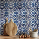 Mediterranean Blue White Rustic Portuguese Azulejo Tile<br><div class="desc">Beautiful blue and white Mediterranean tiles inspired by Portuguese Azulejo patterns, featuring an original illustration of elegant flowers and nature motifs. With its modern yet classic and rustic design with intricate details, these tiles are perfect as kitchen backsplash or accent walls in a dining room. Bring timeless sophistication to your...</div>