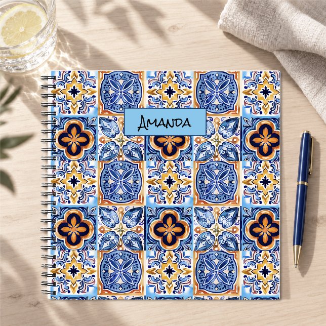 Mediterranean Blue White Sicilian Tile Pattern Notebook (Creator Uploaded)