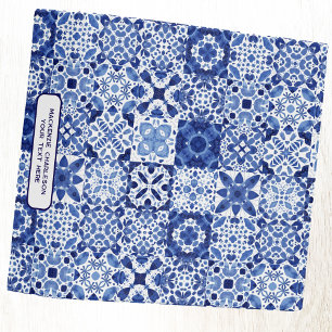 Mediterranean Blue White Tile Pattern Watercolor Binder