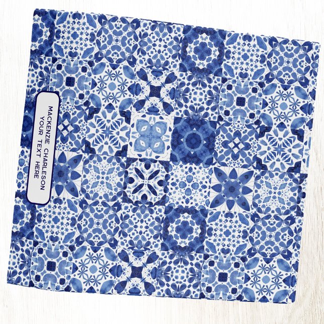 Mediterranean Blue White Tile Pattern Watercolor Binder (Mediterranean Blue White Tile Pattern Watercolor 3 Ring Binder)