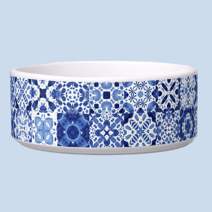 Mediterranean Blue White Tile Pattern Watercolor Bowl
