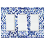 Mediterranean Blue White Tile Pattern Watercolor Light Switch Cover<br><div class="desc">Pretty indigo navy blue and white Mediterranean tile pattern in watercolor.  Original art by Nic Squirrell.</div>