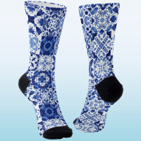 Mediterranean Blue White Tile Pattern Watercolor