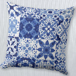 Mediterranean Blue White Tile Pattern Watercolor Throw Pillow<br><div class="desc">Pretty indigo blue and white tile pattern in watercolor.  Original art by Nic Squirrell.</div>