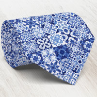 Mediterranean Blue White Tile Pattern Watercolor