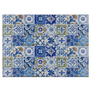 Mediterranean Blue, White & Yellow Summer Pattern Cutting Board