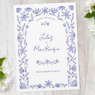 Mediterranean Blue Wildflower Art Save the Date Invitation