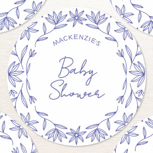 Mediterranean Blue Wildflower Baby Shower Classic Round Sticker