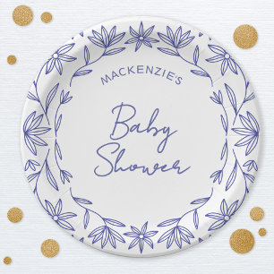 Mediterranean Blue Wildflower Baby Shower Paper Plate