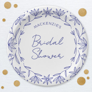 Mediterranean Blue Wildflower Bridal Shower Paper Plate