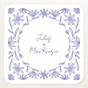 Mediterranean Blue Wildflower Wedding Square Sticker