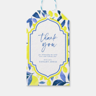 Mediterranean Blue Yellow Lemons Bridal Shower Gift Tags