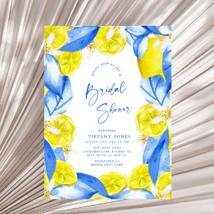 Mediterranean Blue Yellow Lemons Bridal Shower Invitation