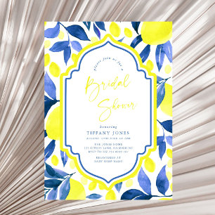 Mediterranean Blue Yellow Lemons Bridal Shower Invitation