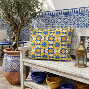 Mediterranean Blue Yellow Moroccan Tile Pattern Accent Pillow