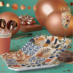 Mediterranean Boho Tile Pattern Paper Plate