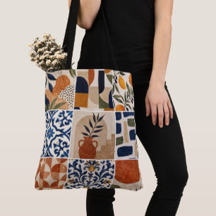 Mediterranean Boho Tile Pattern Tote Bag
