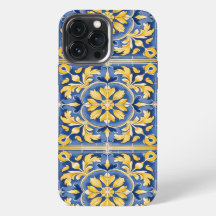 Mediterranean Botanical Pattern - Blue and Yellow