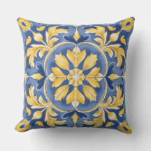 Mediterranean Botanical Pattern - Blue and Yellow