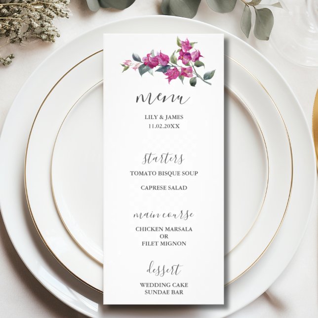 Mediterranean Bougainvillea Floral Wedding Menu (Creator Uploaded)