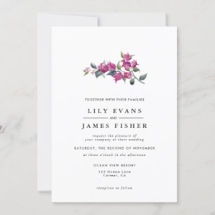 Mediterranean Bougainvillea Pink Burgundy Floral Invitation