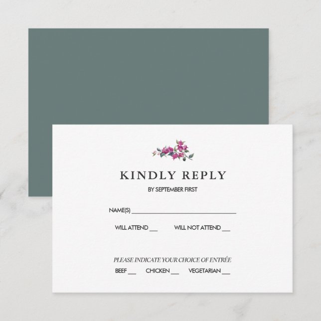 Mediterranean Bougainvillea Pink Burgundy RSVP Inv Invitation (Front/Back)