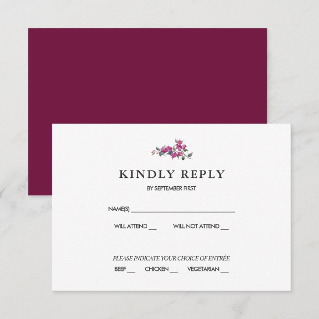 Mediterranean Bougainvillea Pink Burgundy RSVP Invitation (Front/Back)