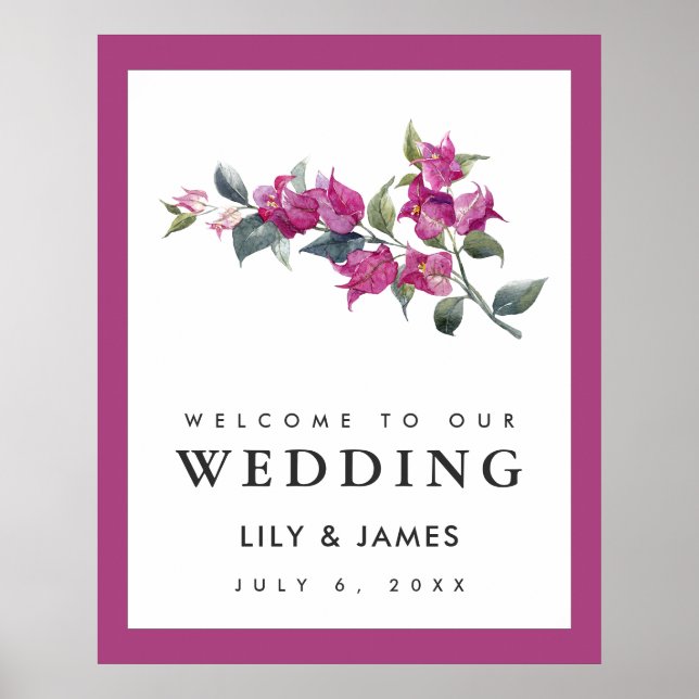 Mediterranean Bougainvillea Wedding  Welcome Sign (Front)