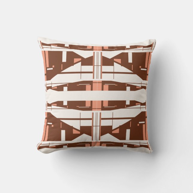 Mediterranean Brown Coral Off-White Mosaic Design Throw Pillow (Front)