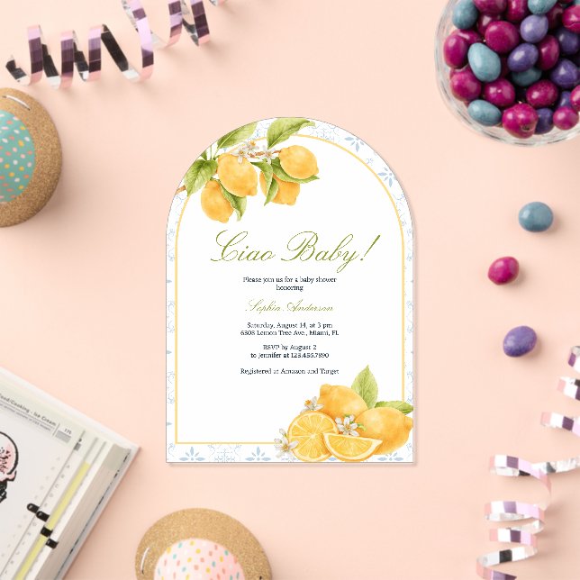 Mediterranean Ciao Baby Italian Lemon Baby Shower Acrylic Invitations (Insitu (Celebration))