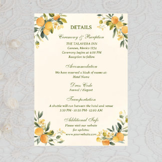 Mediterranean Citrus Botanical Wedding Enclosure Card