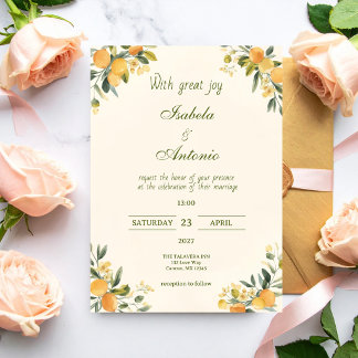 Mediterranean Citrus Botanical Wedding Invitation