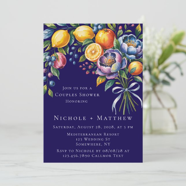 Mediterranean Citrus Bouquet Couples Shower Invitation (Standing Front)