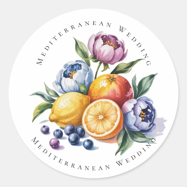 Mediterranean Citrus Bouquet Wedding Classic Round Sticker (Front)