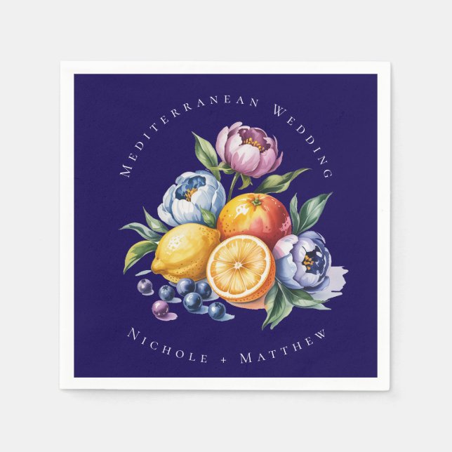Mediterranean Citrus Bouquet Wedding Napkin (Front)