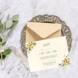 Mediterranean Citrus Elegant Botanical Wedding RSVP Card